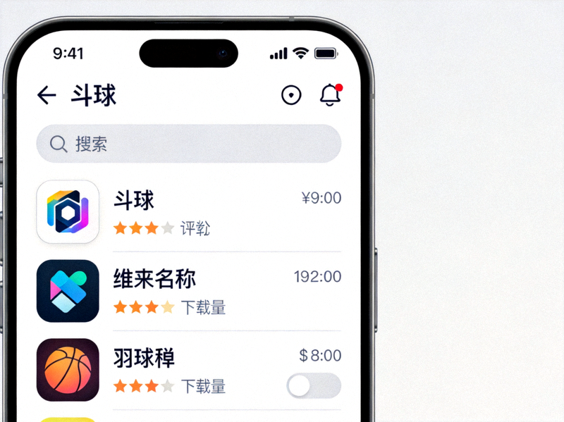 App Store搜索界面，显示搜索关键词‘斗球’和搜索结果列表